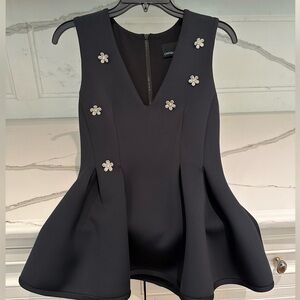 Cynthia Rowley Jeweled Bonded Peplum Top, Black Size S, New w/ tags